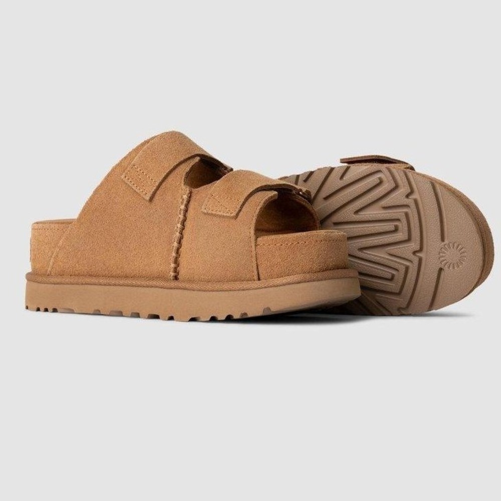 🆕️ NWT - UGG Goldenstar Chestnut Suede Platform Sandals slides Womens 8 - Picture 3 of 16